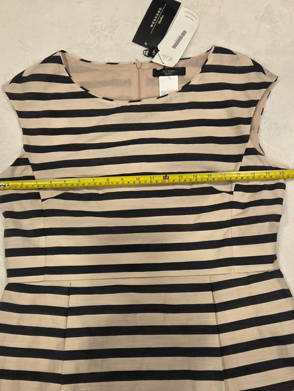 WEEKEND MAXMARA Striped Tie-Neck Sleeveless Dress in Black and White, Size 16 - Picture 11 of 16